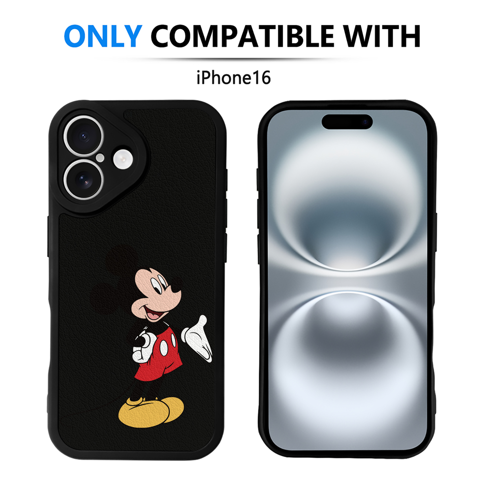 （画像用） ミッキーマウス Mickey Mouse 【iPhone 16シリーズ対応】シリコンスマホケース（レザー調） 材質：シリコン